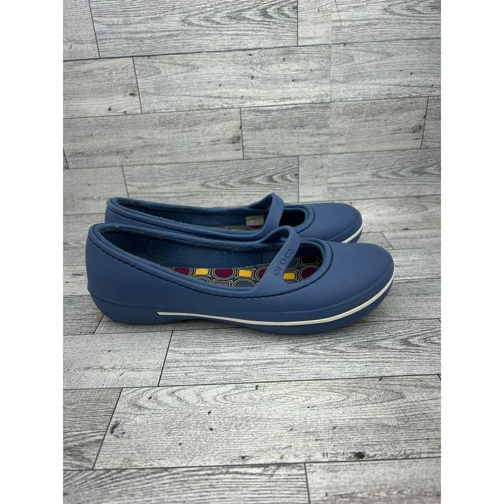 Crocs Shayna Mary Jane Flats Women  6 Navy Blue Geometric Footbed Slip On Shoes